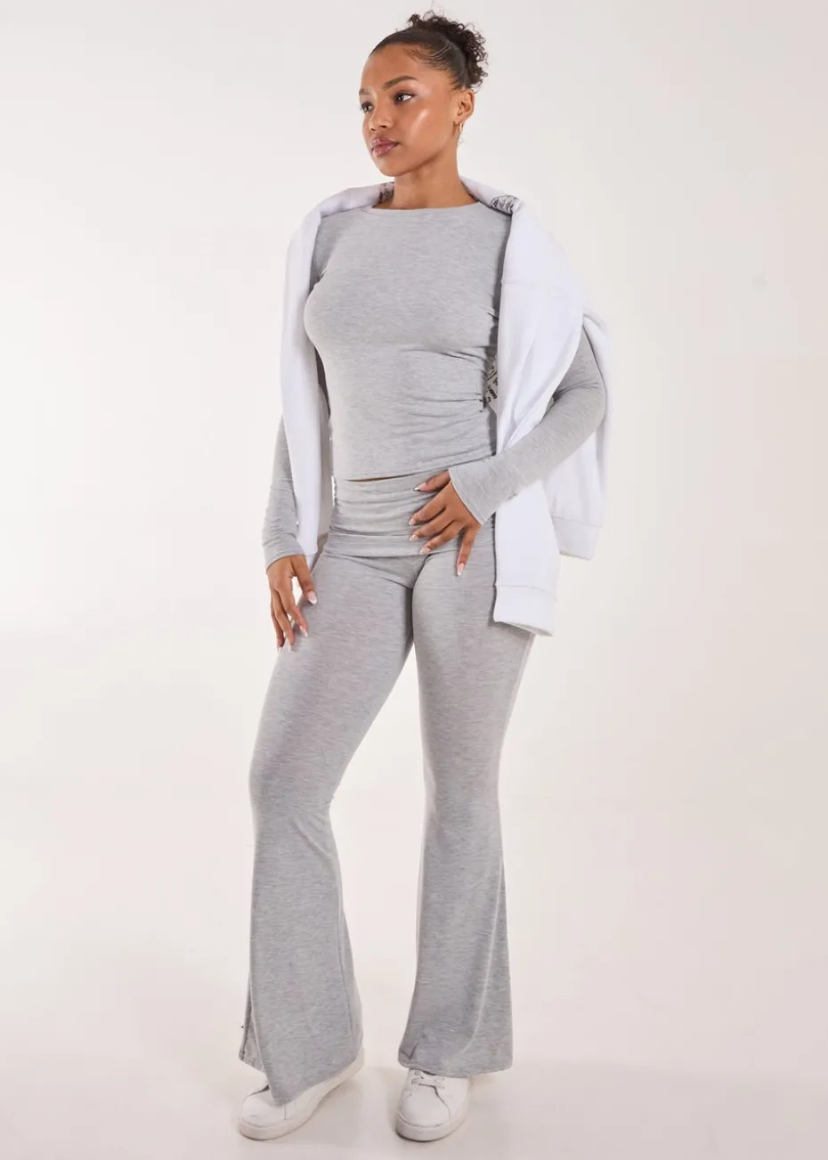 Pink Vanilla Grey Fold Over Waist Lounge Flares