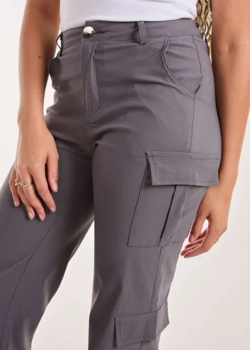 Pink Vanilla Grey Pocket Detail Wide Leg Cargo Pants