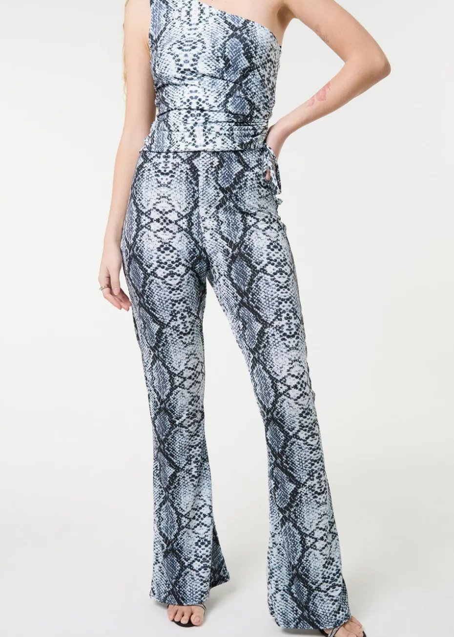 Pink Vanilla Grey Snake Print Flare Trousers