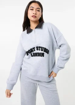 Pink Vanilla Grey Sports Studio Half Zip Sweat