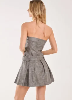 Pink Vanilla Grey Stone Wash Bandeau Pleated Mini Dress