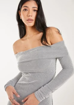 Pink Vanilla Grey Two Tone Rib Bardot Mini Dress