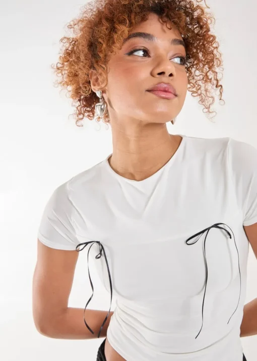 Pink Vanilla Ivory Bow Detail T-Shirt
