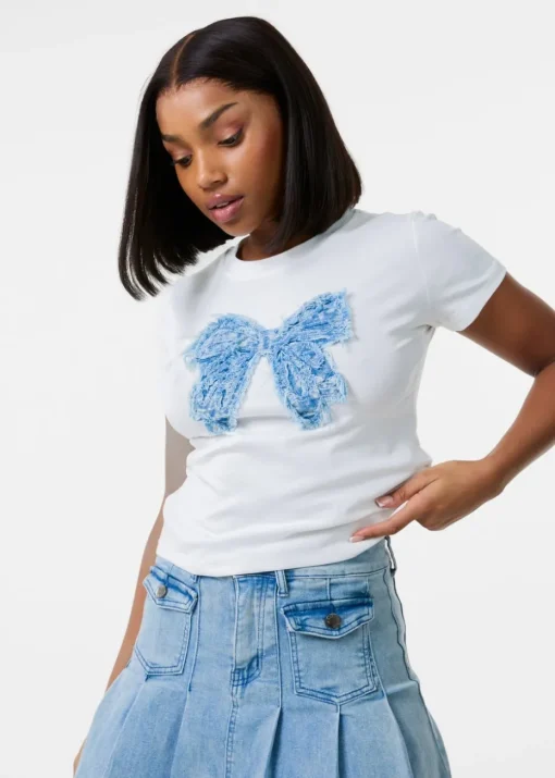 Pink Vanilla Ivory Bow Patchwork T-Shirt