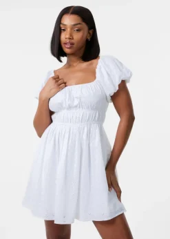 Pink Vanilla Ivory Broderie Puff Sleeve Mini Dress With Shorts