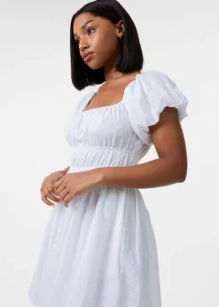 Pink Vanilla Ivory Broderie Puff Sleeve Mini Dress With Shorts