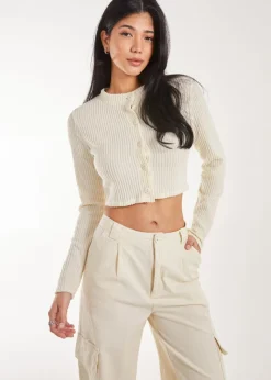 Pink Vanilla Ivory Brushed Long Sleeve Cardigan