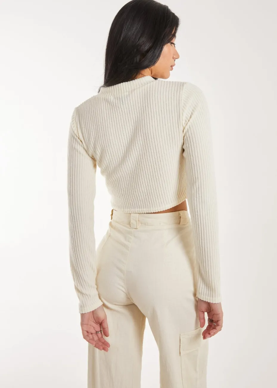 Pink Vanilla Ivory Brushed Long Sleeve Cardigan