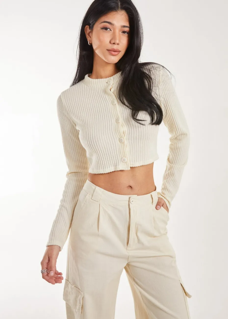 Pink Vanilla Ivory Brushed Long Sleeve Cardigan