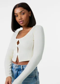 Pink Vanilla Ivory Brushed Rib Bow Top