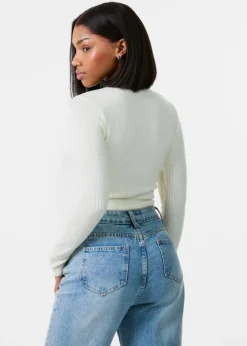 Pink Vanilla Ivory Brushed Rib Bow Top