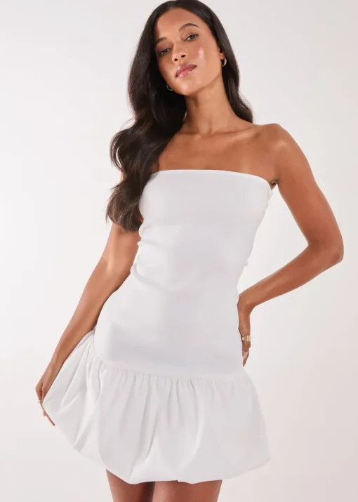 Pink Vanilla Ivory Bubble Hem Puff Mini Dress