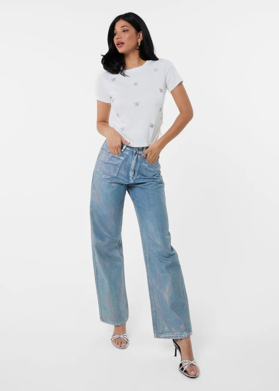 Pink Vanilla Ivory Butterfly Embellished T-Shirt