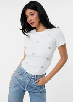 Pink Vanilla Ivory Butterfly Embellished T-Shirt