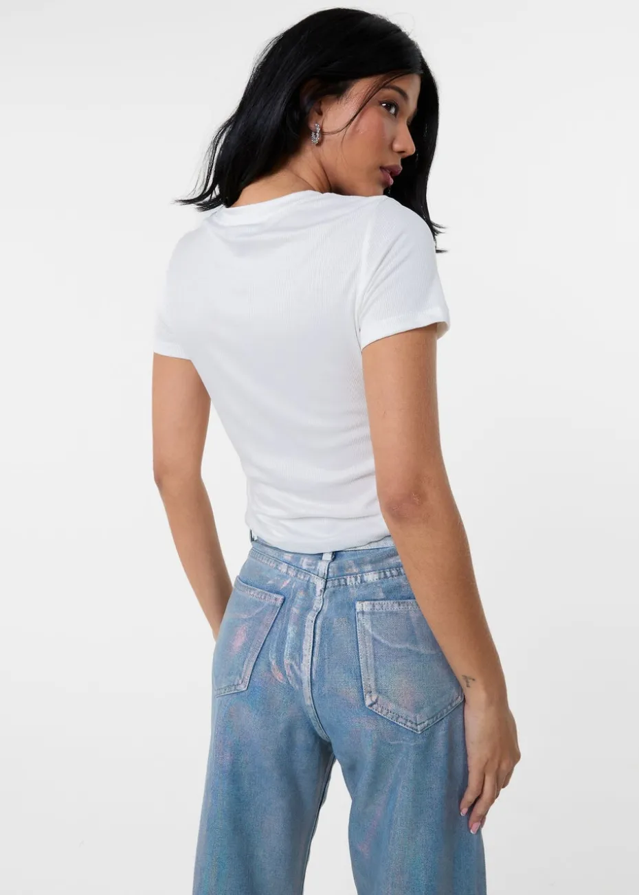 Pink Vanilla Ivory Butterfly Embellished T-Shirt