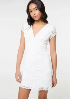 Pink Vanilla Ivory Cap Sleeve Lace Mini Dress