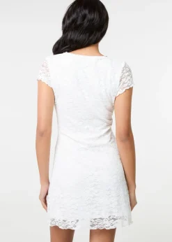 Pink Vanilla Ivory Cap Sleeve Lace Mini Dress