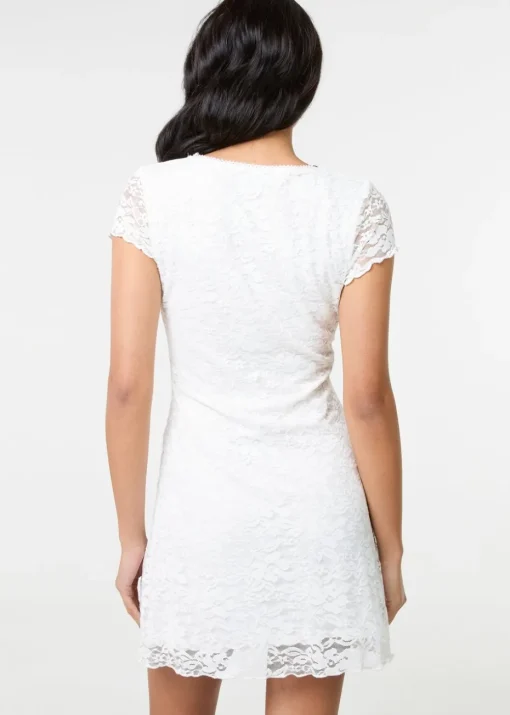Pink Vanilla Ivory Cap Sleeve Lace Mini Dress