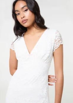 Pink Vanilla Ivory Cap Sleeve Lace Mini Dress