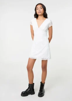 Pink Vanilla Ivory Cap Sleeve Lace Mini Dress