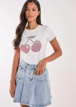 Pink Vanilla Ivory Cherry Embellished T-Shirt