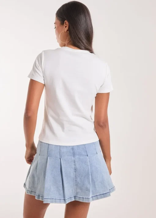 Pink Vanilla Ivory Cherry Embellished T-Shirt