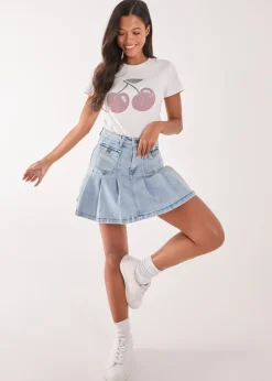 Pink Vanilla Ivory Cherry Embellished T-Shirt