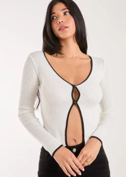 Pink Vanilla Ivory Contrast Double Button Cardi Top