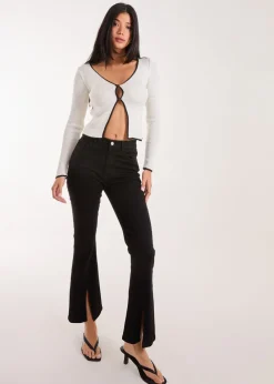 Pink Vanilla Ivory Contrast Double Button Cardi Top