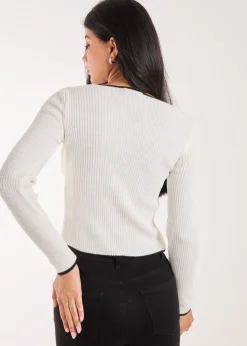 Pink Vanilla Ivory Contrast Double Button Cardi Top