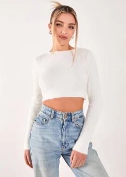 Pink Vanilla Ivory Cropped Knit Rib Top