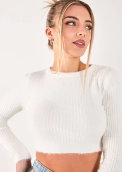 Pink Vanilla Ivory Cropped Knit Rib Top