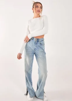 Pink Vanilla Ivory Cropped Knit Rib Top