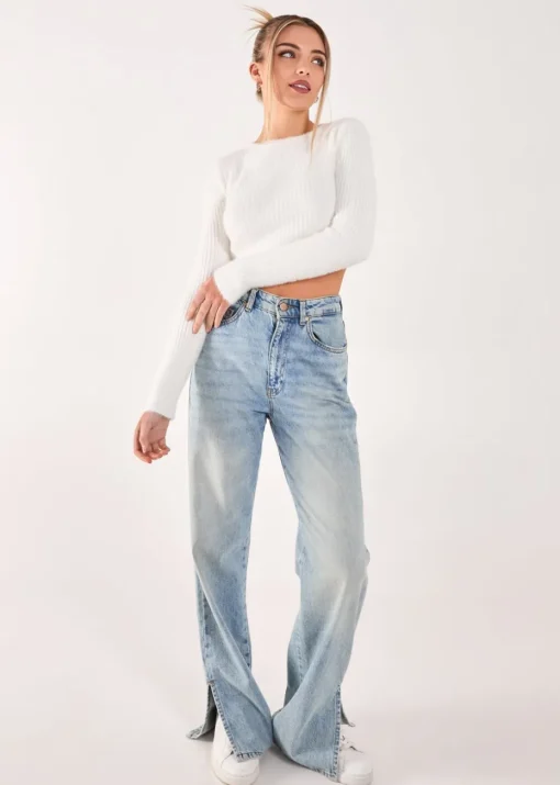 Pink Vanilla Ivory Cropped Knit Rib Top