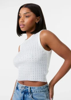 Pink Vanilla Ivory Diamante Ribbed Vest