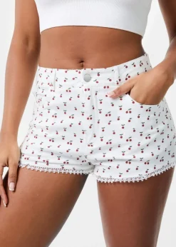 Pink Vanilla Ivory Ditsy Print Shorts with Lace