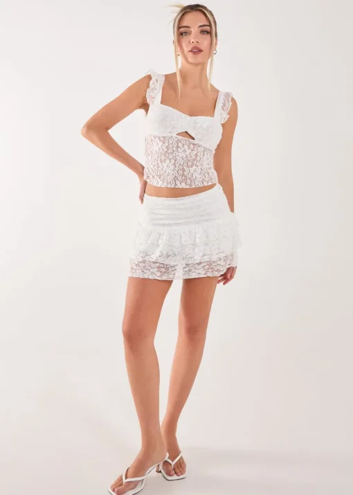 Pink Vanilla Ivory Lace Cut Out Top