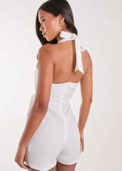 Pink Vanilla Ivory Linen Style Halter Playsuit