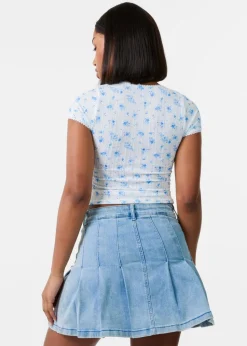 Pink Vanilla Ivory Pointelle Ditsy Print Crop Top