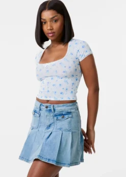 Pink Vanilla Ivory Pointelle Ditsy Print Crop Top