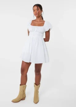Pink Vanilla Ivory Puff Sleeve Mini Dress with Shorts