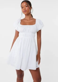 Pink Vanilla Ivory Puff Sleeve Mini Dress with Shorts