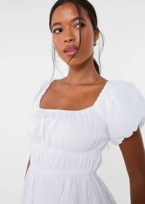 Pink Vanilla Ivory Puff Sleeve Mini Dress with Shorts