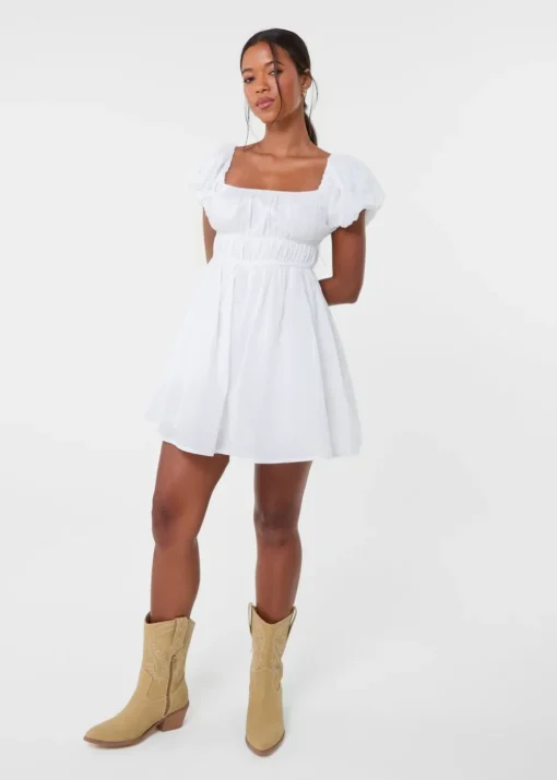 Pink Vanilla Ivory Puff Sleeve Mini Dress with Shorts