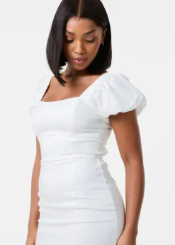 Pink Vanilla Ivory Puff Sleeve Open-Back Mini Dress With Shorts