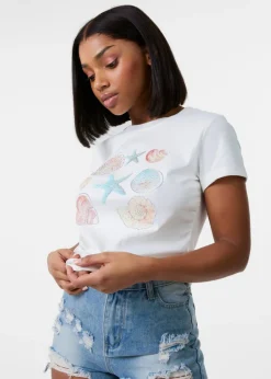 Pink Vanilla Ivory Shell Embellished T-Shirt