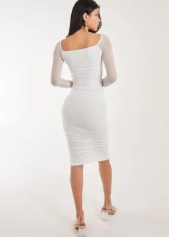 Pink Vanilla Ivory Square Neck Mesh Midi Dress