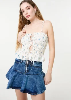 Pink Vanilla Ivory Tie Front Ditsy Cami Top