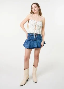 Pink Vanilla Ivory Tie Front Ditsy Cami Top