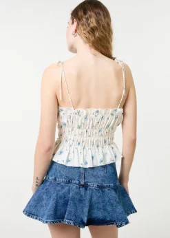 Pink Vanilla Ivory Tie Front Ditsy Cami Top